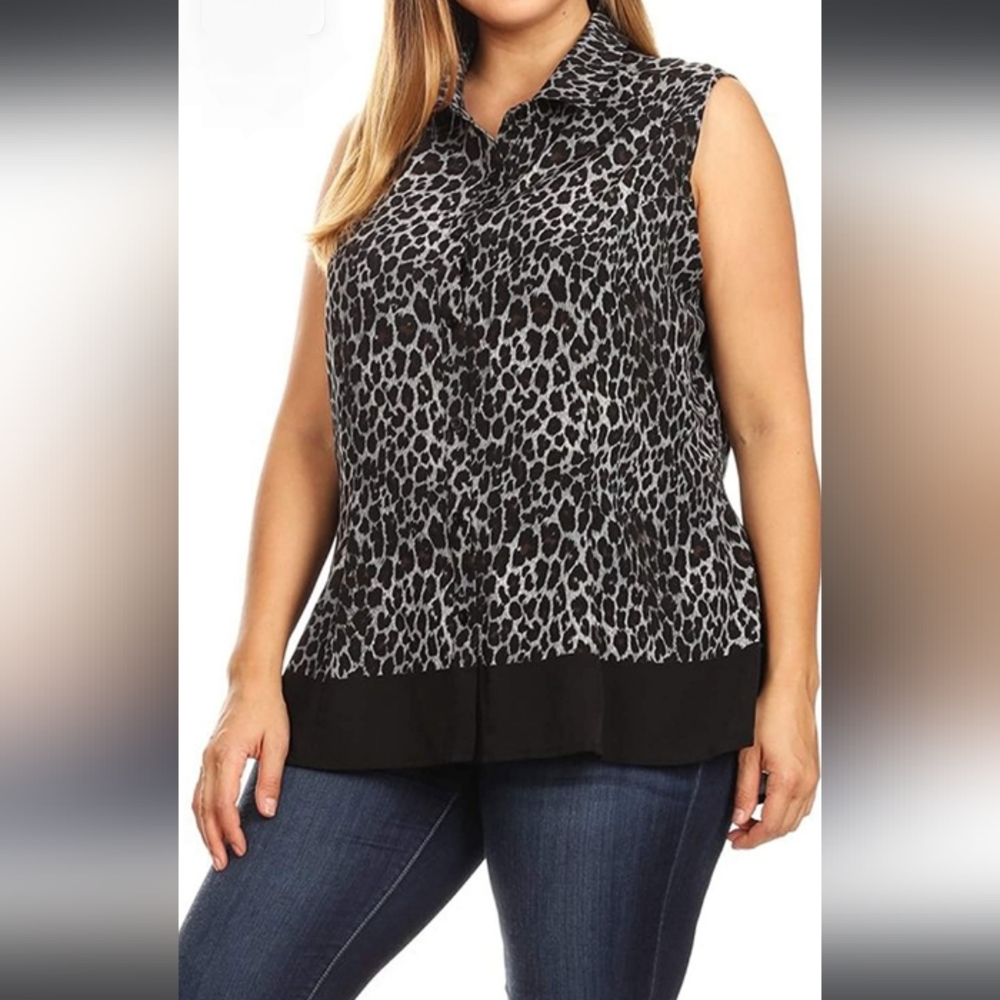 SIGNATURE COLLECTION Black,Gray & Brown Animal Print Hi Low Women's Top Size-XL